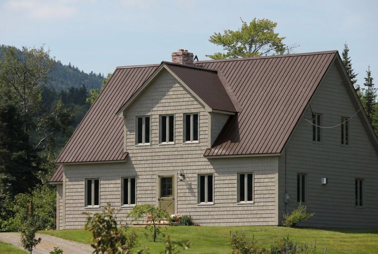 Home with a brown Classic Rib T-18 metal roof