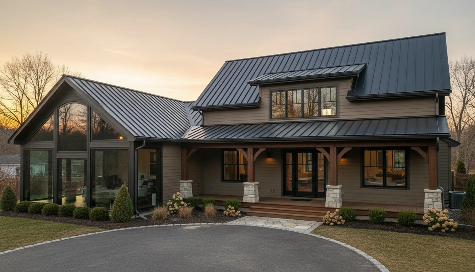 Modern luxury house with metal roof