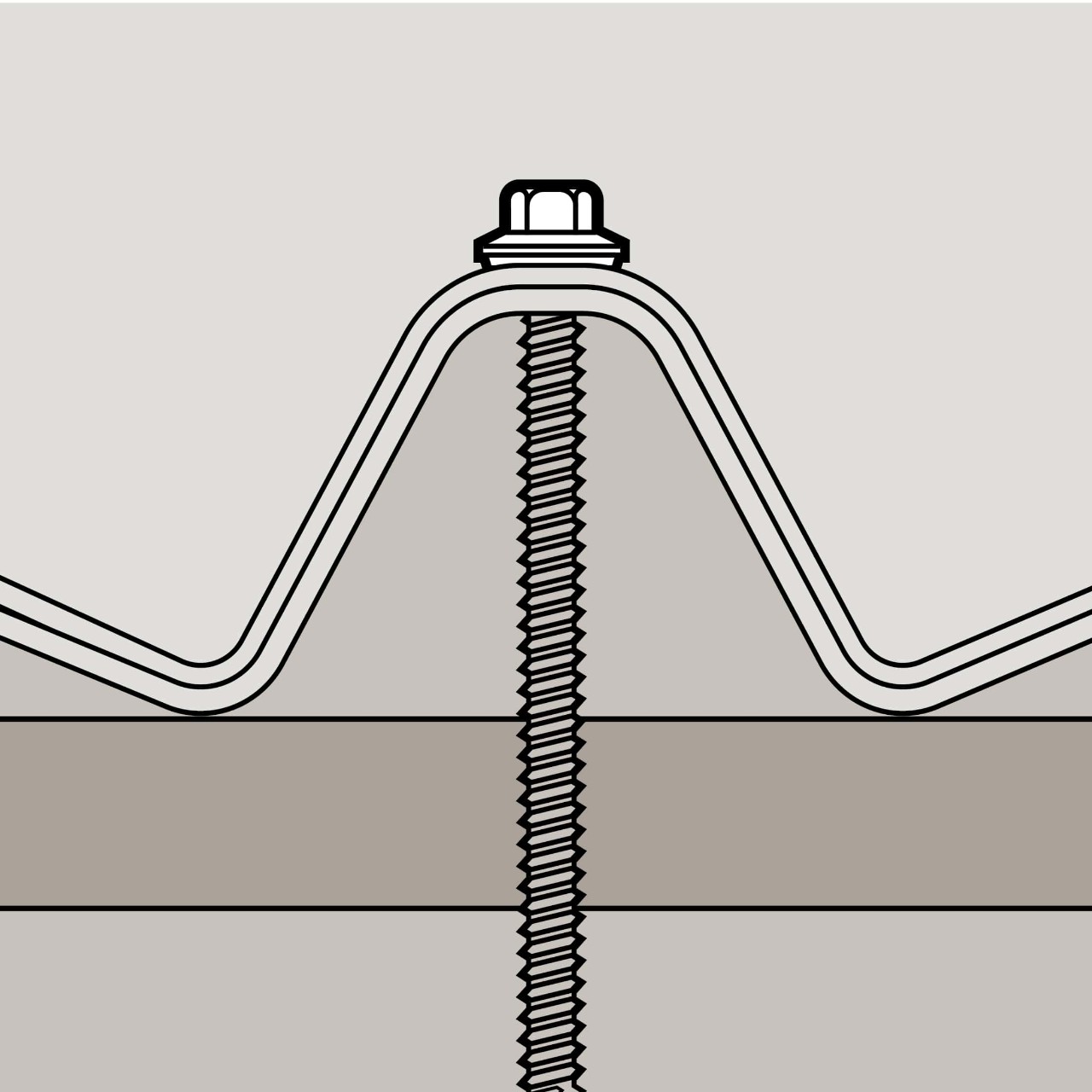 Close-up illustration of an exposed roof-panel screw and fastening detail