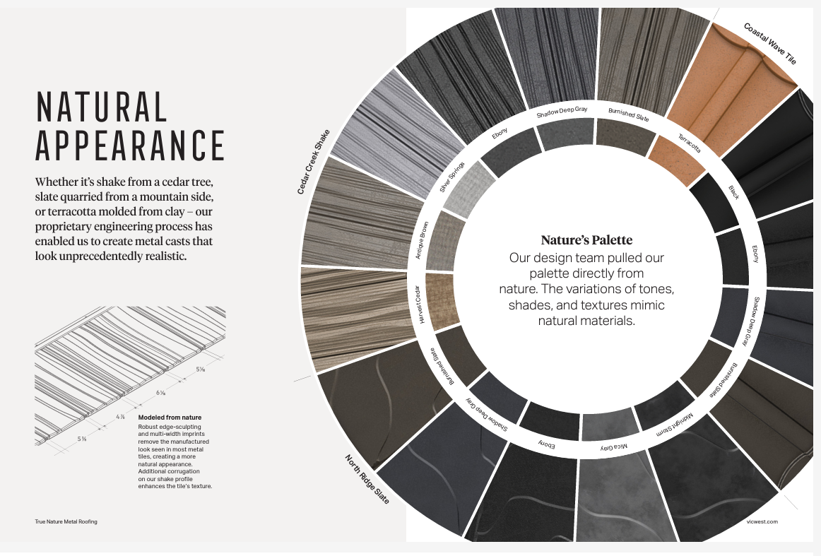 Vicwest colour options for Cedar Creek Shake and North Ridge Slate