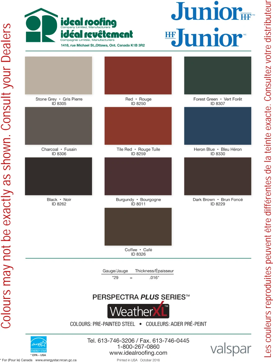 Ideal Heritage Junior available colour chart